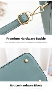 Détails des boucles métalliques de qualité et rivets antidérapants d'un sac à main bleu chic