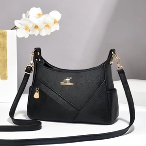 Women Crossbody Bag Litchi Pattern Faux Leather V-Stitch Gold Hardware Adjustable Strap Casual Versatile Shoulder Bag