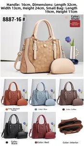 Detail of khaki quilted tote bag set with dimensions 32x24cm and matching small clutch pouch