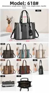 Detailed views of multi-color canvas tote bag showing interior structure and dimensions