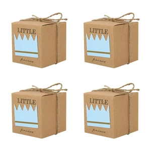 Boîtes à bonbons en papier kraft brun avec couronne bleue et nœuds en corde, lot de 4