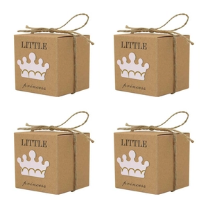 Lot de boîtes cadeau en papier kraft avec motif couronne blanche et nœud en chanvre