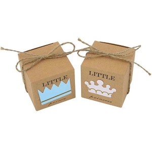 Boîtes à bonbons en papier kraft avec étiquettes couronne de prince et princesse