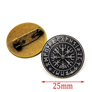 Nordic Viking Vegvisir compass brooch 25mm diameter with ancient runic letters