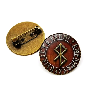 Vintage bronze Viking Compass brooch with Nordic runes and secure pin back closure