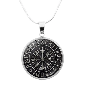 Collar con Colgante de Brújula Vegvisir Vikingo Nórdico para Hombre Mujer Vidrio Retro Cobre Runas Amuleto Cadena de Serpiente Joyería Regalo