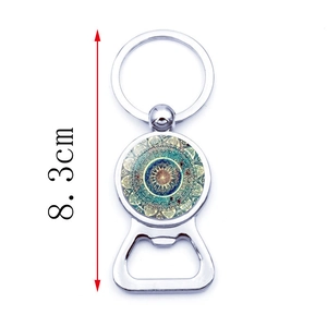 Portachiavi apribottiglie mandala yoga in lega d'argento con segni di misura, 8,3 cm