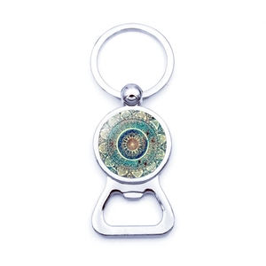 Portachiavi Apribottiglie Fiore Mandala Vintage in Lega di Zinco Cabochon di Vetro Motivo Mandala Anello Metallico per Festa Viaggio Regalo Unisex