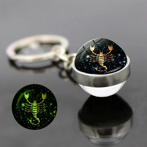 Luminous Scorpio constellation glass ball keychain with glowing effect in the dark