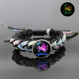Dodici Segni Zodiacali Bracciale Intrecciato Luminoso Lega Vetro Cuoio Cordino Intrecciato Gioielli Luminescenti Uomini Donne Moda