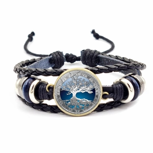 Retro Geflochtenes Leder Lebensbaum Armband Für Unisex Handgefertigter Glas Cabochon Mehrlagiger Wickelschmuck Geschenk