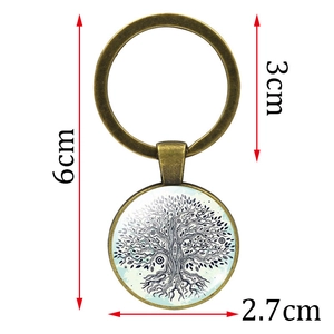 Porte-clés arbre de vie vintage en bronze avec pendentif en verre et 6cm de longueur