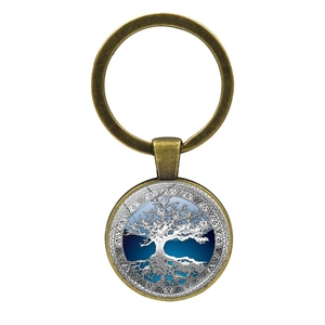 Porte-clés Arbre De Vie Vintage Bronze Antique Alliage De Zinc Pendentif Cabochon En Verre Bijoux Pour Hommes Femmes Cadeau Quotidien