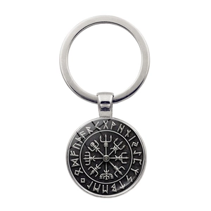 Porte-clés Boussole Vegvisir Viking Nordique Vintage Alliage de Zinc Verre Cabochon Anneau de Clé Rune Bijoux Mythologie Cadeau Homme Femme