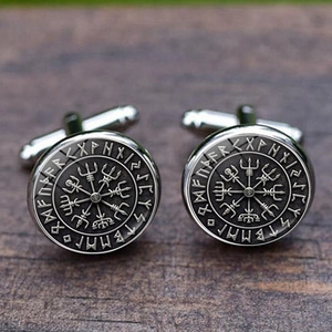 Boutons de Manchette Boussole Viking Nordique Alliage Argent Cabochon Verre Vegvisir Runes Odin Loup Accessoires Chemise Homme