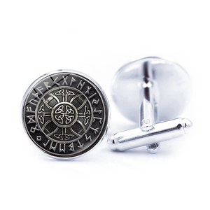 Boutons de manchette Viking nordiques argentés avec boussole de runes et nœud celtique