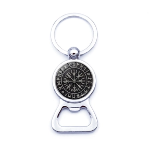 Porte-clés Décapsuleur Boussole Viking Vegvisir Nordique Vintage en Alliage de Zinc avec Runes Anneau de Clé en Métal Cadeau