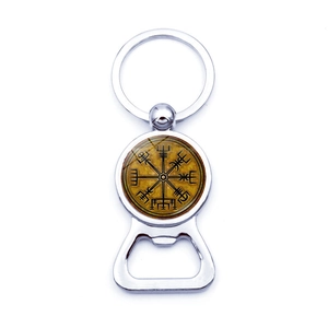 Porte-clés décapsuleur boussole Viking Vegvisir en alliage de zinc style nordique