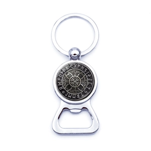 Porte-clés boussole viking nordique en argent avec décapsuleur et runes