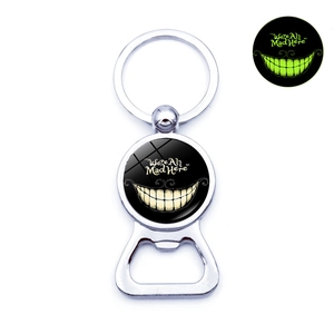 Luminous Keychain Bottle Opener Zinc Alloy Glass Cabochon Glow In The Dark Cartoon Cat Pattern Pendant Novelty Tool