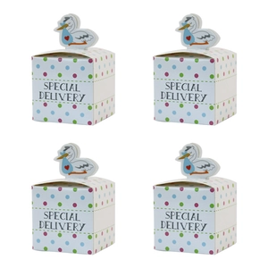 Cartoon Stork Polka Dot Candy Box Baby Shower Party Favor Box White Cardboard Gift Box For Baptism Birthday Party
