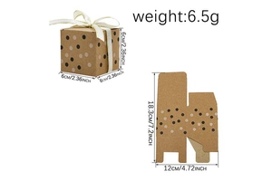 Detail showing the flat layout and dimensions of the kraft paper polka dot gift box
