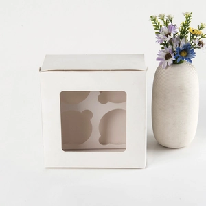 White 4-slot cupcake box with transparent window and insert for muffin packaging