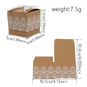 European kraft paper candy box with white lace pattern and silk bow including dimensions