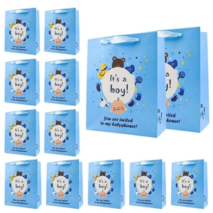 Sacchetto regalo azzurro per baby shower con orsetti e scritta It's a boy
