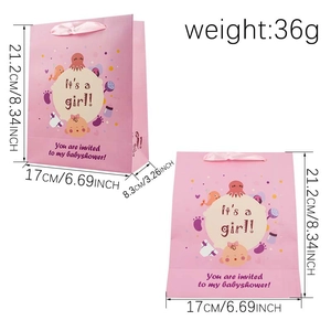 Sacchetto regalo rosa It's a Girl con motivi per neonati e manici in nastro di raso