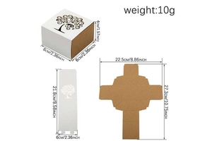 Detail view of foldable 6x6x4cm love tree gift box with dimensions and inner drawer part