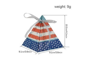 Dimensions détaillées de la boîte cadeau pyramidale aux motifs étoiles et rayures