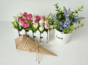 Close-up of kraft paper flower cone with especially for you label and floral decor