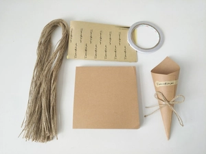 Square kraft paper DIY gift cone bouquet set with jute twine and floral stickers