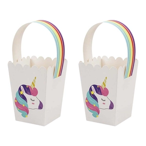 European style unicorn party gift bags with rainbow handles and wavy edge design