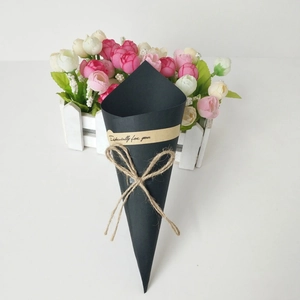 Vintage Kraft Paper Flower Bouquet Wrap Cone Boxes With Jute Rope Labels For Wedding Party Favors Gift Packaging Supplies