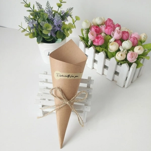 Brown kraft paper cone flower wrap with decorative bow and Especially for you sticker