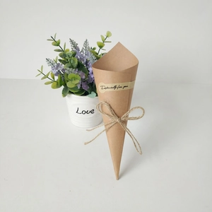 Square kraft paper DIY cone flower wrap with hemp rope and especially for you label