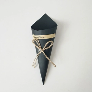 Vintage black kraft paper flower cone with twine bow and Especially for you text