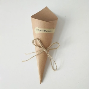 Retro kraft paper flower bouquet cone with twine bow and Especially for you sticker