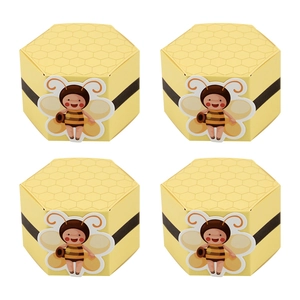 Set di 4 scatole di caramelle a forma di ape esagonale gialla con motivo a nido