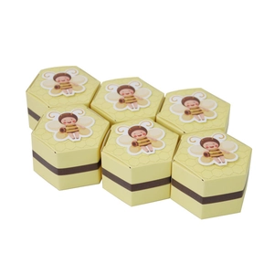 Set di 6 scatole per caramelle esagonali con adesivi di api e motivi a nido d'ape per feste