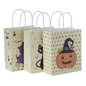 Halloween Kraft Paper Gift Bags Cartoon Pumpkin Black Cat Ghost Pattern Handheld Candy Packaging For Party Favors Holiday