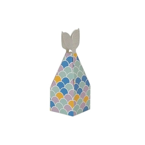 Mermaid party favor box with colorful scale patterns and glittery tail decoration