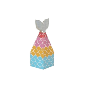 Mermaid themed pyramid candy box with glittery silver tail and colorful fish scales