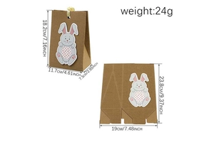 Detail showing dimensions of kraft paper Easter bunny gift bag in folded and flat view