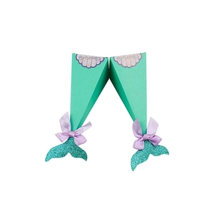 Mermaid themed triangle candy gift boxes with pink shells and glittery tail fins