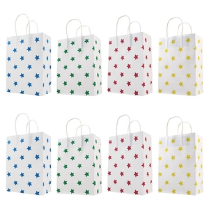 White Kraft Paper Gift Bag With Handle Star Pattern Portable Handbag For Birthday Party Wedding Favor Packaging Supplies