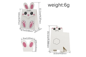 Détails des mesures et dimensions de la boîte à bonbons lapin pour cadeaux de Pâques