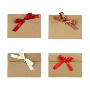 Vintage Kraft Paper Envelopes With Elegant Satin Ribbon Bow Greeting Card Invitation Gift Packaging Bags For Wedding Party